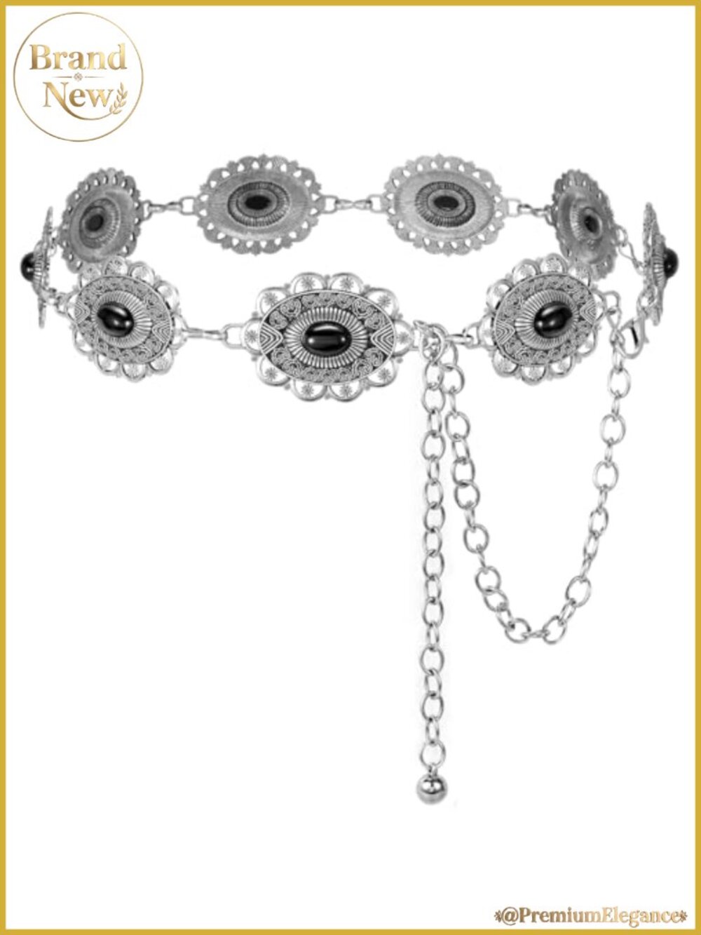 Women Boho Metal Chain Concho Belt Adjustable Links Waist